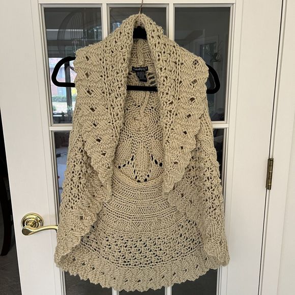 Chandry KC Crochet Sweater Vest Tan Womens Medium Cottagecore Boho Festival - Picture 1 of 9